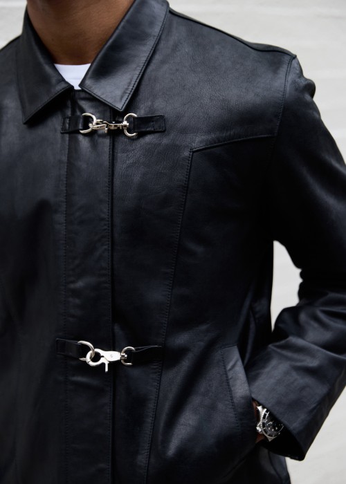 Custom Clothing Manufacturers PU Leather Jacket With Shirt Collar