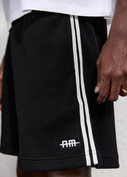 Custom Clothing Manufacturers Embroidered Logo Waffle-knit Striped Shorts