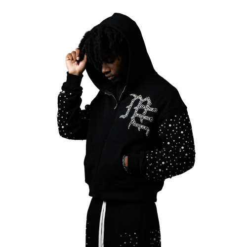 Custom Clothing Manufacturers Rhinestone Beading 100% Cotton Hoodies