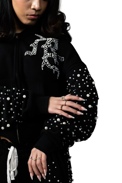 Custom Clothing Manufacturers Rhinestone Beading 100% Cotton Hoodies