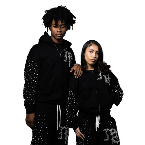 Custom Clothing Manufacturers Rhinestone Beading 100% Cotton Hoodies