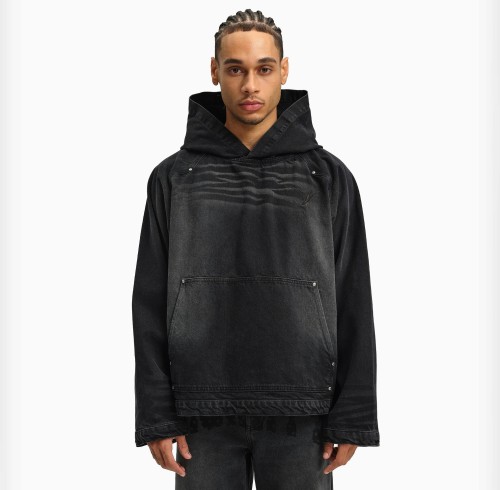 Custom Clothing Manufacturer Embroidered LOGO Acid Wash Denim Hoodies