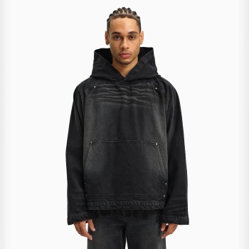 Custom Clothing Manufacturer Embroidered LOGO Acid Wash Denim Hoodies