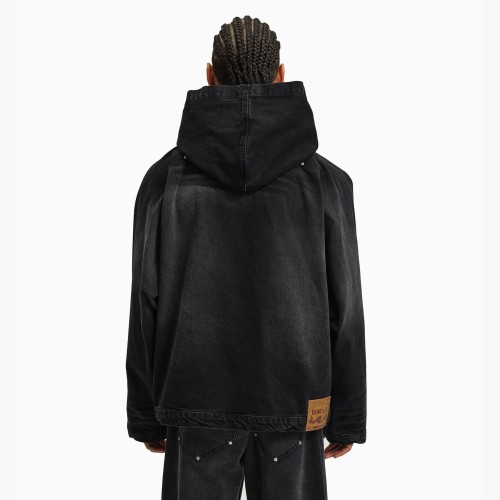 Custom Clothing Manufacturer Embroidered LOGO Acid Wash Denim Hoodies