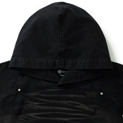 Custom Clothing Manufacturer Embroidered LOGO Acid Wash Denim Hoodies