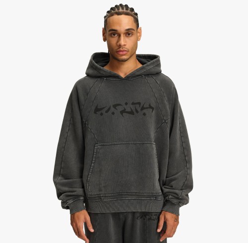 Custom Clothing Manufacturer Digital Printing Black Acid-Washed Hoodie