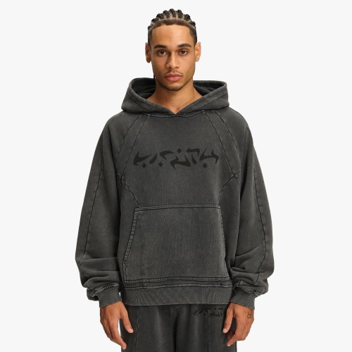 Custom Clothing Manufacturer Digital Printing Black Acid-Washed Hoodie