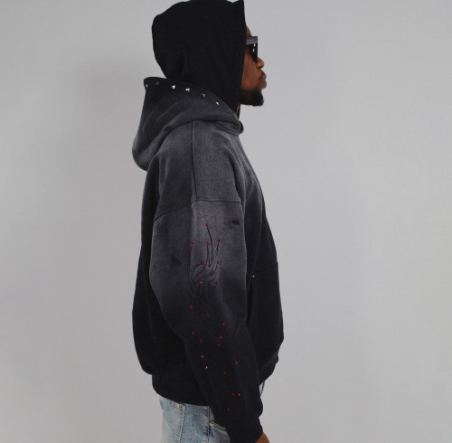 Custom Clothing Manufacturer Embroidery Rhinestones Acid Wash Hoodies