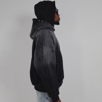 Custom Clothing Manufacturer Embroidery Rhinestones Acid Wash Hoodies