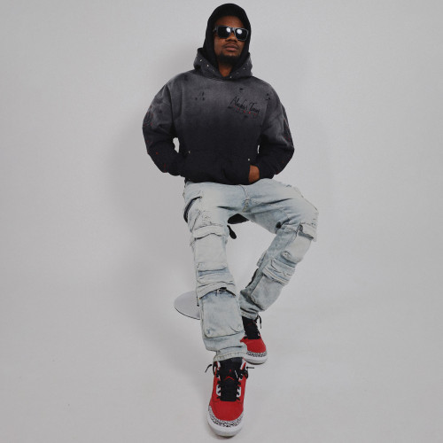 Custom Clothing Manufacturer Embroidery Rhinestones Acid Wash Hoodies