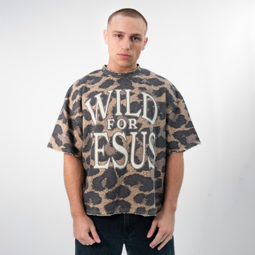 Custom Clothing Manufacturer Appliqué Embroidery Leopard Print T-shirt