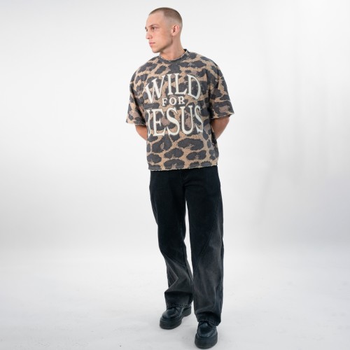 Custom Clothing Manufacturer Appliqué Embroidery Leopard Print T-shirt