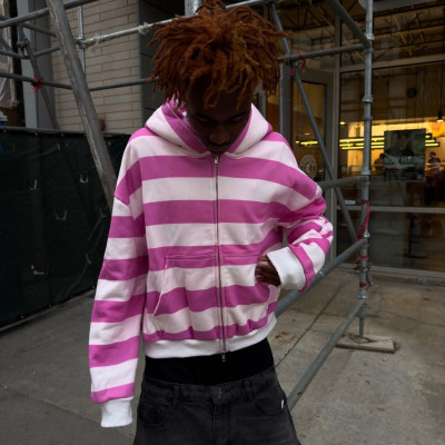 Custom Clothing Manufacturer Stripe Distressed Cotton Hoodies