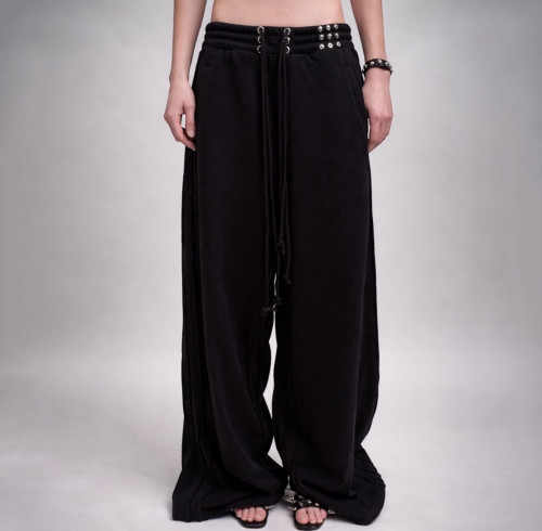 Custom Clothing Manufacturer Embroidery LOGO Raw High-Waisted Sweatpants