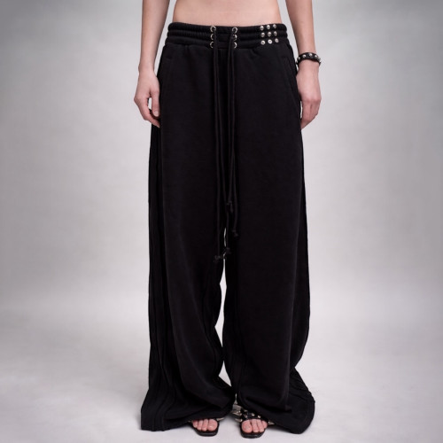 Custom Clothing Manufacturer Embroidery LOGO Raw High-Waisted Sweatpants