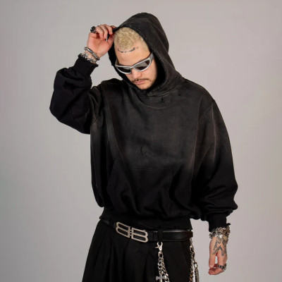 Custom Clothing Manufacturer Acid Wash Distressed Hoodies