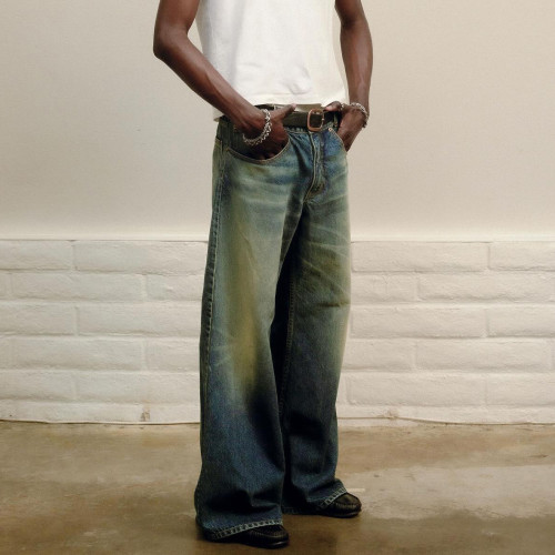 Custom Clothing Manufacturer Acid Wash Straight-leg Casual Jeans