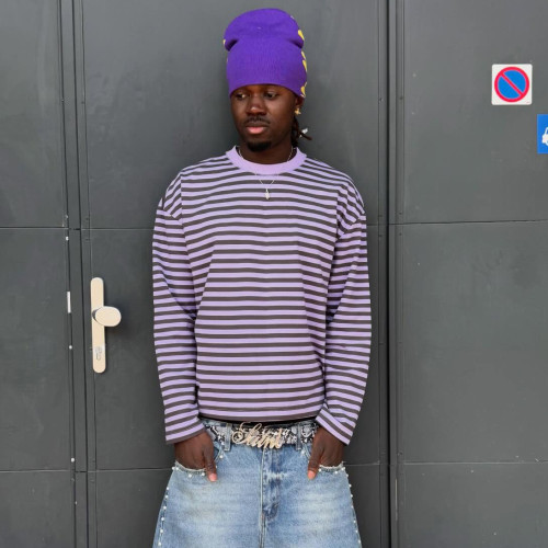 Custom Clothing Manufacturer Stripe 100% Cotton Casual T-shirt