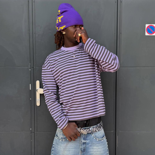 Custom Clothing Manufacturer Stripe 100% Cotton Casual T-shirt