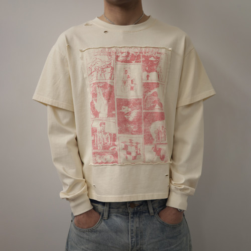 Custom Clothing Manufacturer Distressed Screen Printing Faux two-piece T-shirt