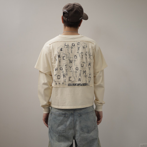 Custom Clothing Manufacturer Distressed Screen Printing Faux two-piece T-shirt