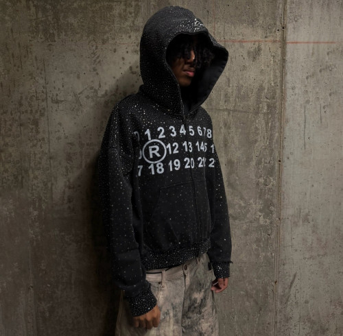 Custom Clothing Manufacturer Digital Printing Rhinestones Raw Hoodies