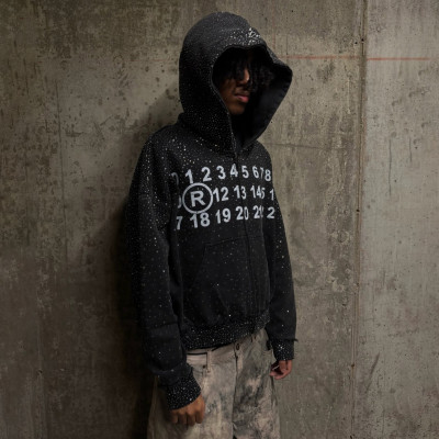 Custom Clothing Manufacturer Digital Printing Rhinestones Raw Hoodies