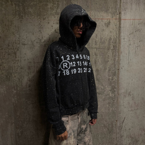 Custom Clothing Manufacturer Digital Printing Rhinestones Raw Hoodies