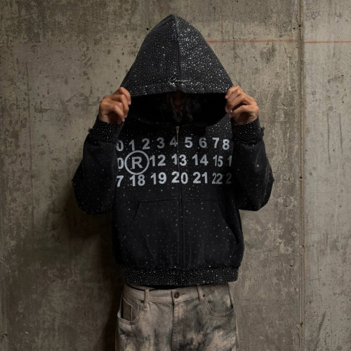 Custom Clothing Manufacturer Digital Printing Rhinestones Raw Hoodies