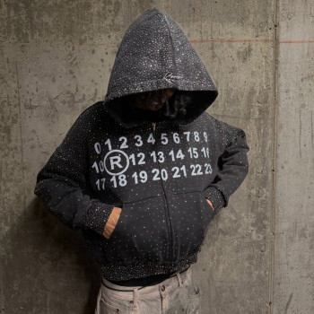 Custom Clothing Manufacturer Digital Printing Rhinestones Raw Hoodies