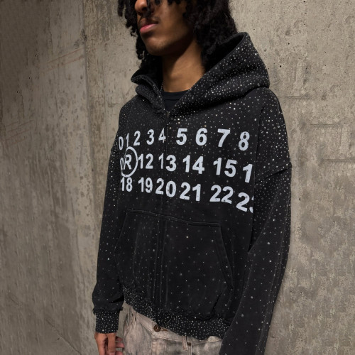 Custom Clothing Manufacturer Digital Printing Rhinestones Raw Hoodies