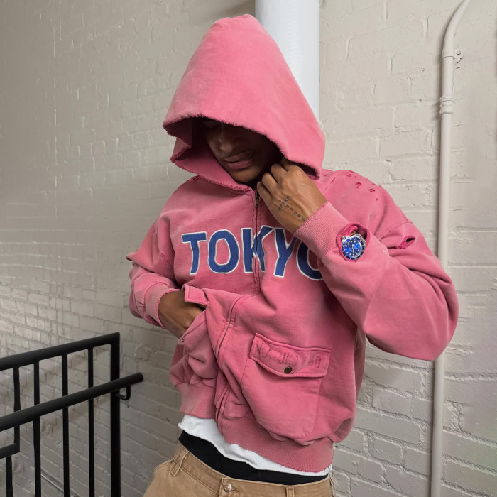 Custom Clothing Manufacturer Acid Wash Distressed Pullover Hoodies