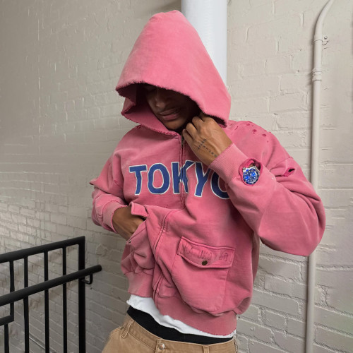 Custom Clothing Manufacturer Acid Wash Distressed Pullover Hoodies