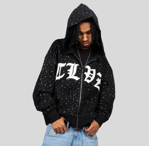 Custom Clothing Manufacturer Hot Rhinestones Appliqué Embroidery Hoodies