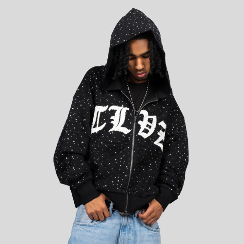 Custom Clothing Manufacturer Hot Rhinestones Appliqué Embroidery Hoodies