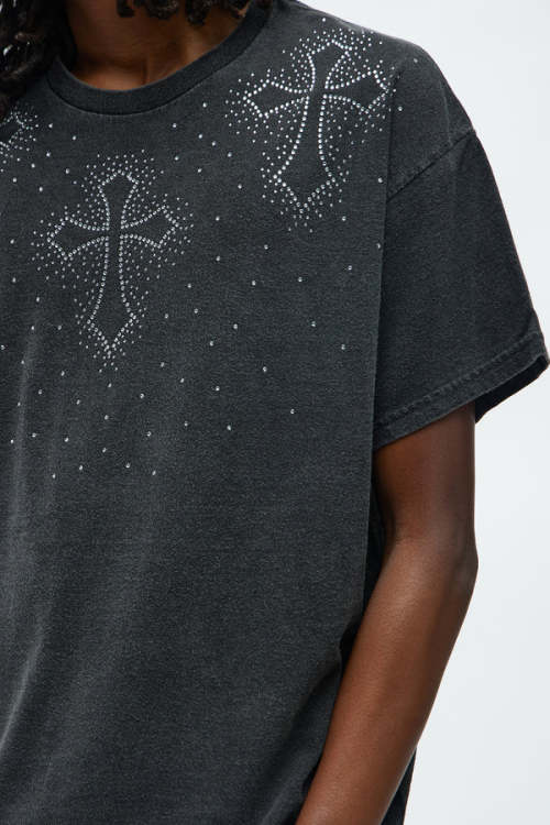 Custom Clothing Manufacturer Acid Wash Hot rhinestones Cotton T-shirt