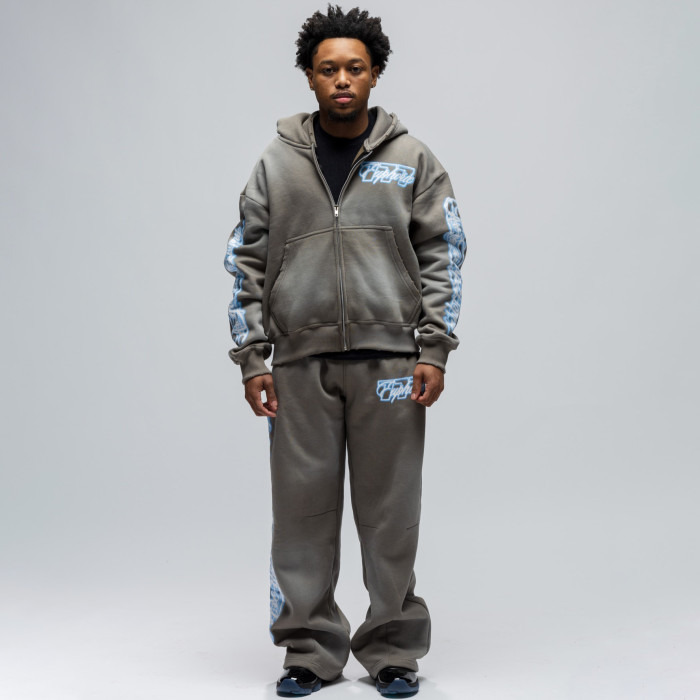 Custom Clothing Manufacturer Acid Wash Digital Printing Athletic Hoodie Set