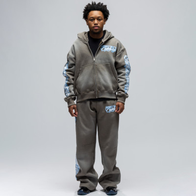 Custom Clothing Manufacturer Acid Wash Digital Printing Athletic Hoodie Set