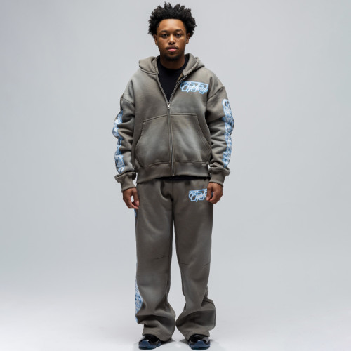 Custom Clothing Manufacturer Acid Wash Digital Printing Athletic Hoodie Set