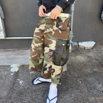 Custom Clothing Manufacturer Leather Patchwork Bags Camouflage Cargo Shorts