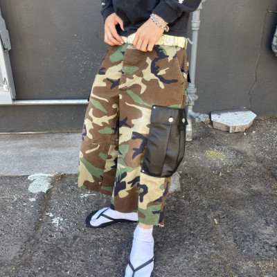 Custom Clothing Manufacturer Leather Patchwork Bags Camouflage Cargo Shorts