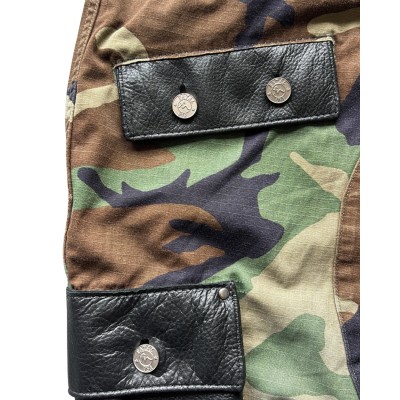 Custom Clothing Manufacturer Leather Patchwork Bags Camouflage Cargo Shorts