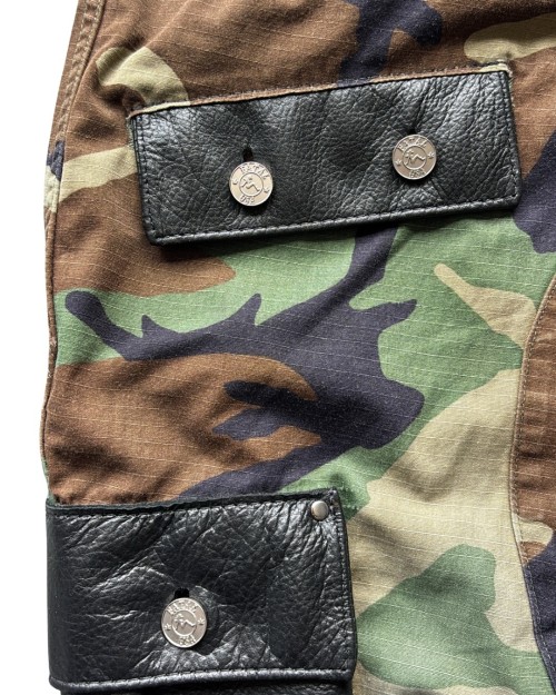 Custom Clothing Manufacturer Leather Patchwork Bags Camouflage Cargo Shorts
