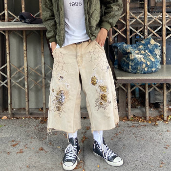 Custom Clothing Manufacturer Acid Wash Distressed Cargo Shorts