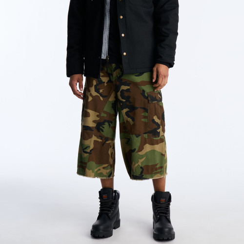 Custom Clothing Manufacturer Camouflage Print Raw Cargo Shorts