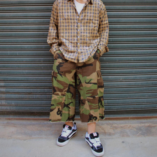 Custom Clothing Manufacturer Camouflage Print Raw Cargo Shorts