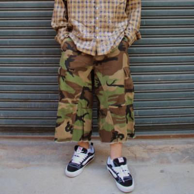 Custom Clothing Manufacturer Camouflage Print Raw Cargo Shorts
