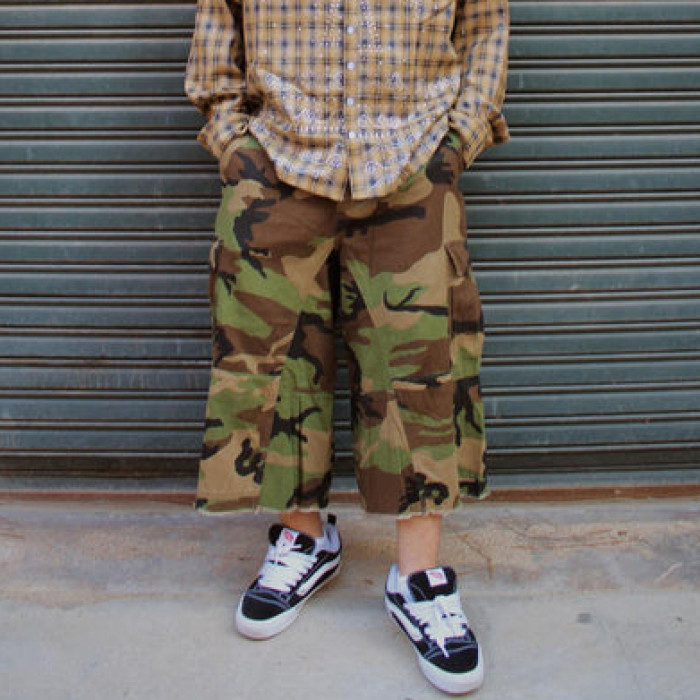 Custom Clothing Manufacturer Camouflage Print Raw Cargo Shorts