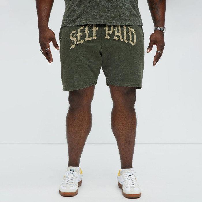 Custom Clothing Manufacturer Acid Wash Appliqué Embroidered Shorts
