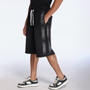 Custom Clothing Manufacturer Acid Wash Digital Printing Rhinestone Short